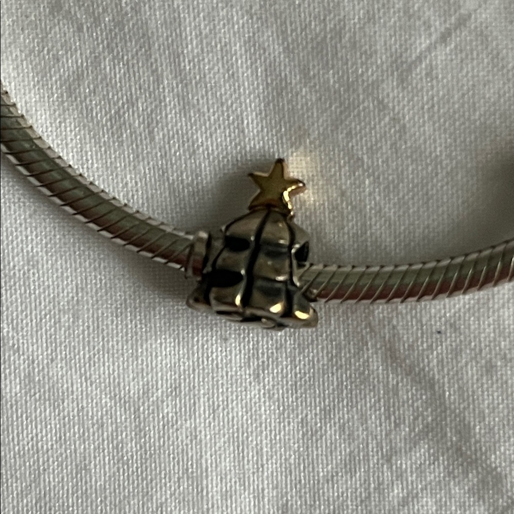 Silver Christmas Tree Charm with Gold Star